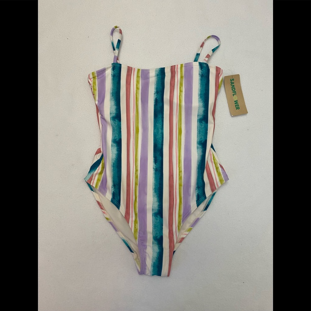 Sandflower one piece white multicolor swim suit bathing suit small 4/6 nwt